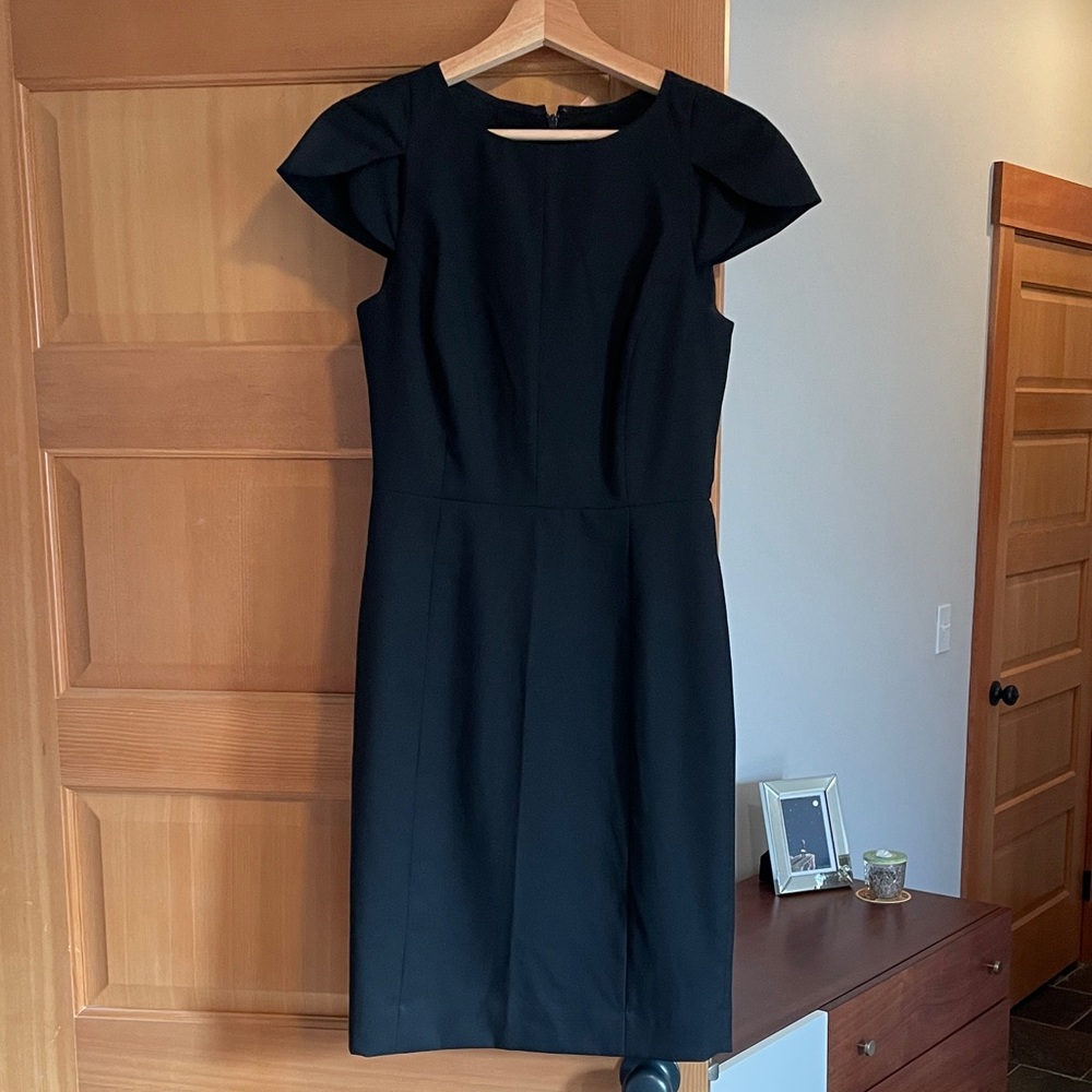J. Crew Black Wool Suiting Dress with Tulip Sleeves